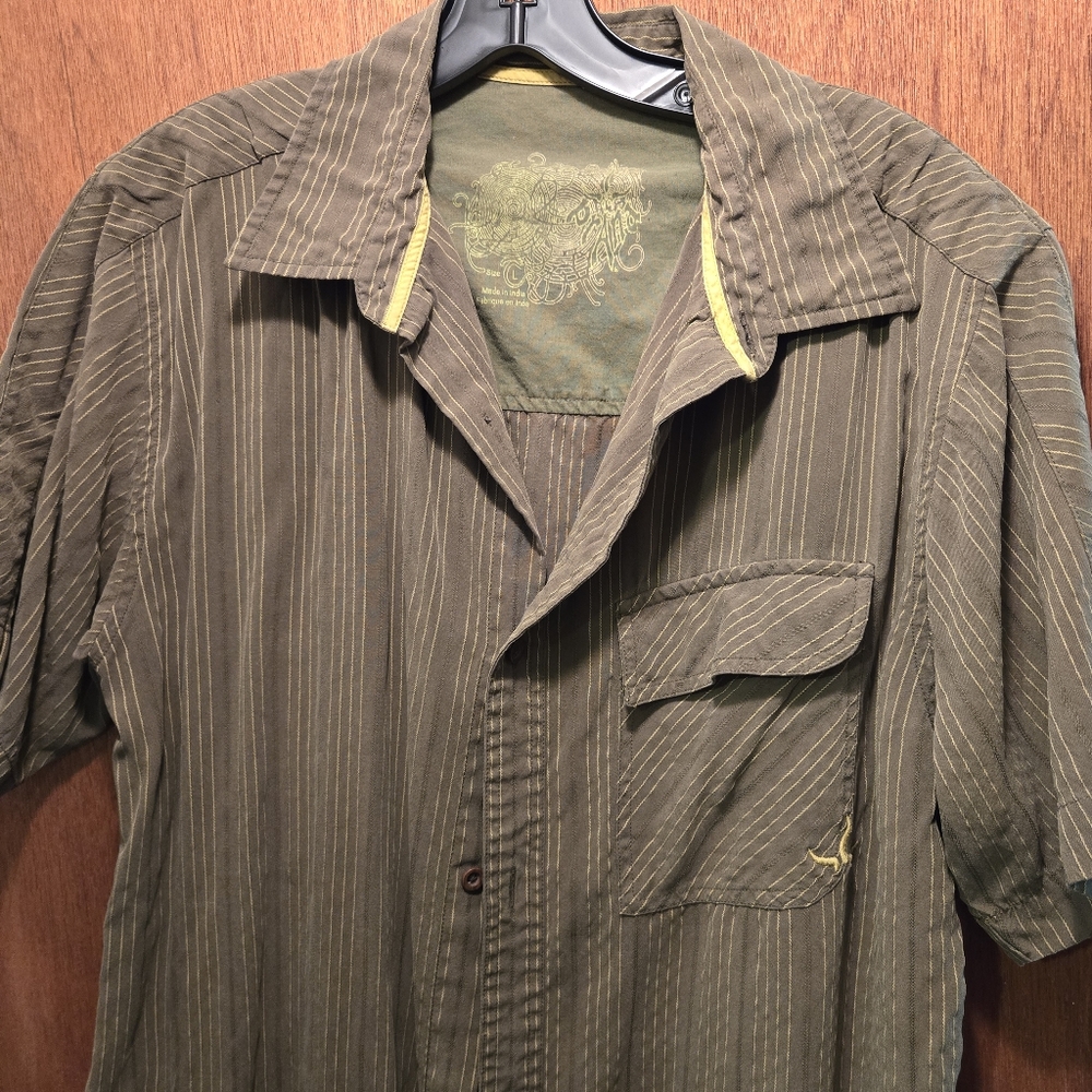 Prana Mens button-up olive green shirt sz L - Picture 2 of 6